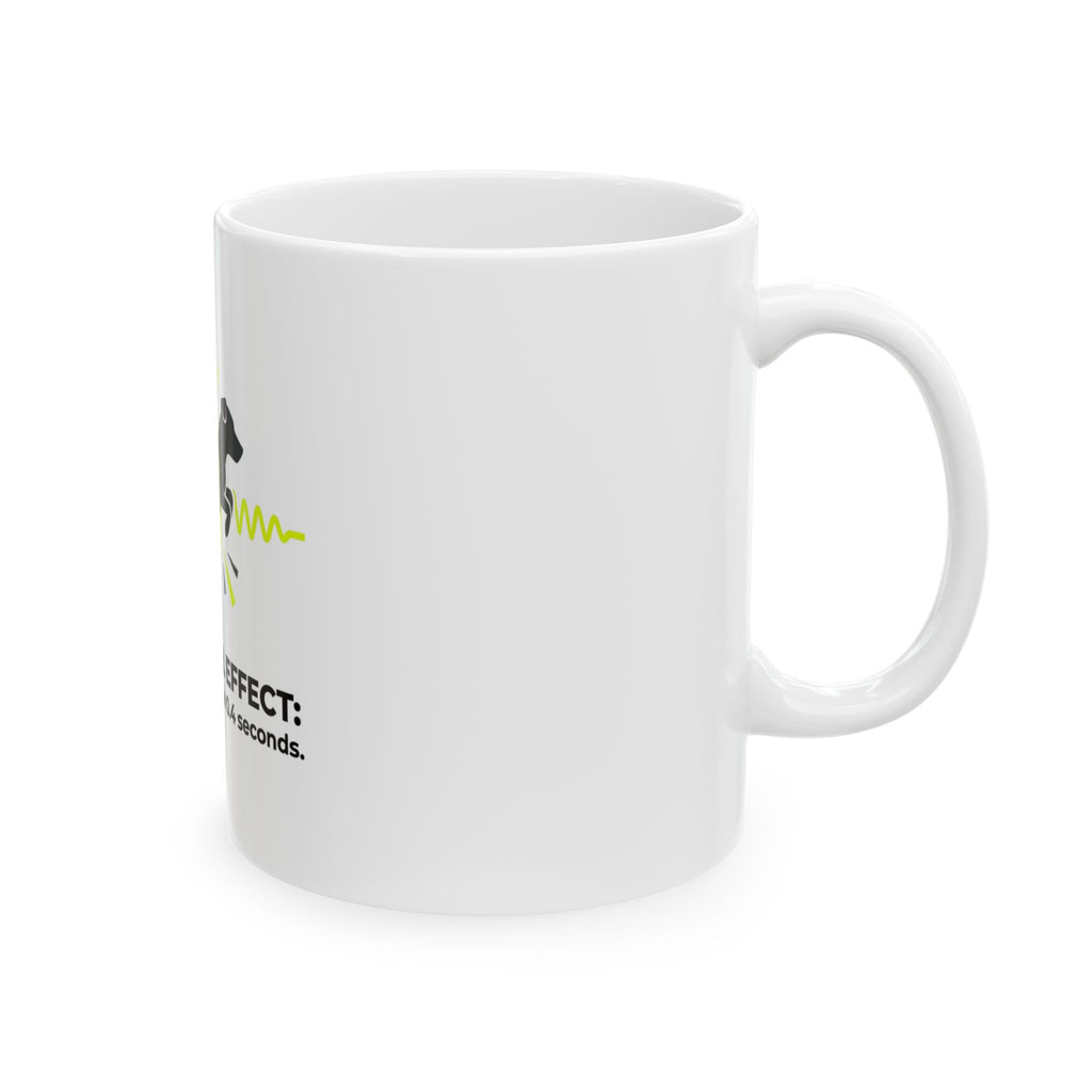 Jack Russell Heartbeat Mug — "The Russell Effect: From 0 to 60 mph in 0.4 seconds" Coffee Cup