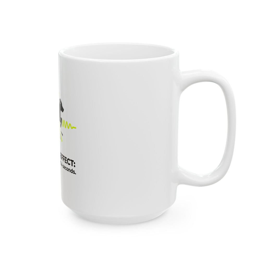 Jack Russell Heartbeat Mug — "The Russell Effect: From 0 to 60 mph in 0.4 seconds" Coffee Cup